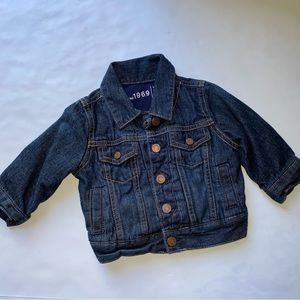 Baby Gap Jean Jacket Jersey Lined Dark Blue Boys Girls 6 to 12 Months Snap Front
